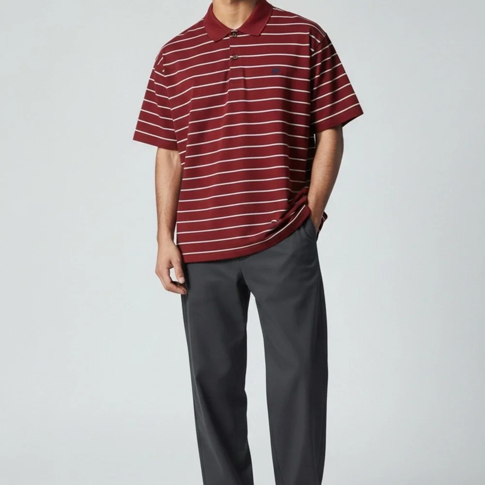 Banana Republic Men's Red and White Striped Polo Shirt